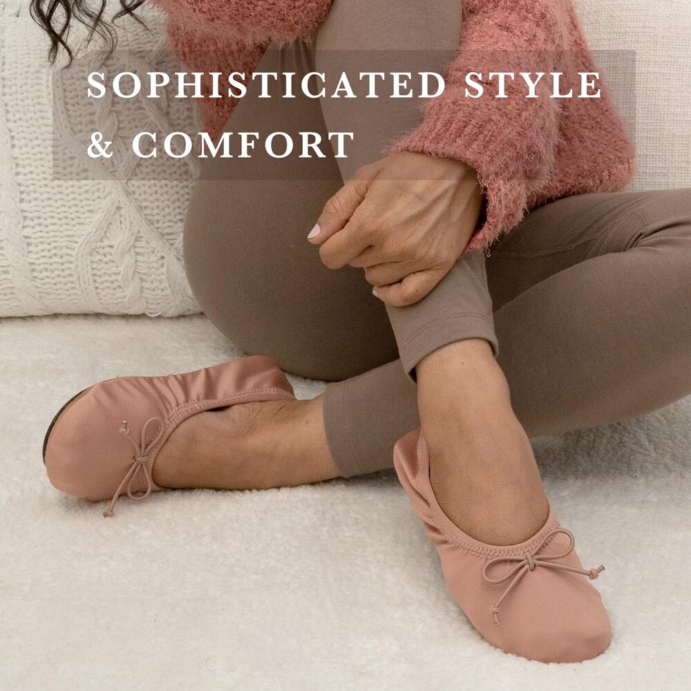 isotoner Women's Satin Ballerina Slippers Bow Tie Cream S 5-6 - Picture 3 of 8